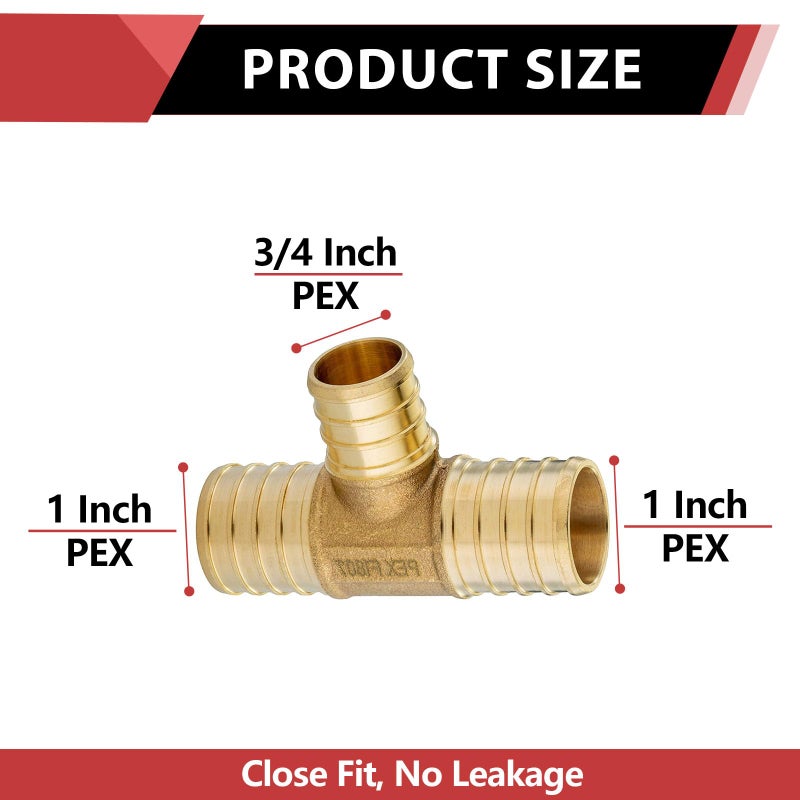 EFIELD (Pack of 3) EFIELD 1" x 1"x 3/4" Barb Crimp Pex Reducing Tee Brass Fittings, ASTM F1807,(PEX1807090-3PCS) - Image 3